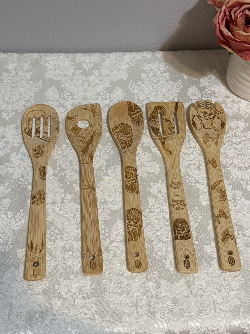 Star Wars Bamboo Wood Decorative Burned Stamped Kitchen Utensil Set Collectible